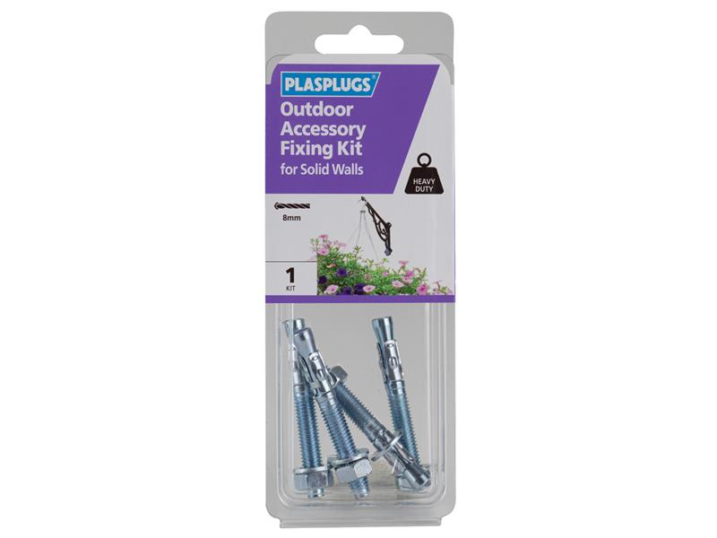 Outdoor Accessory Fixing Kit for Solid Walls, Plasplugs