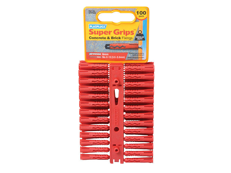 SRP 502 Solid Wall Super Grips™ Fixings Red (100), Plasplugs