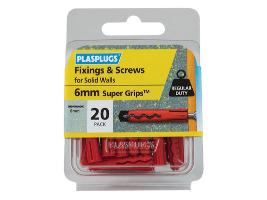 Solid Wall Super Grips™ Fixings Red & Screws Pack of 20, Plasplugs