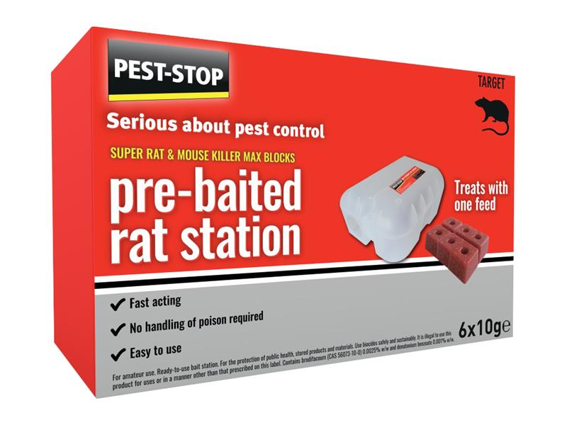 Super Rat & Mouse Killer Wax Block Pre-Baited Station, Pest-Stop (Pelsis Group)