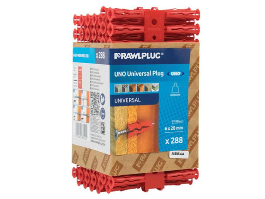 Red UNO® Plugs 6 x 28mm (Pack 288), Rawlplug