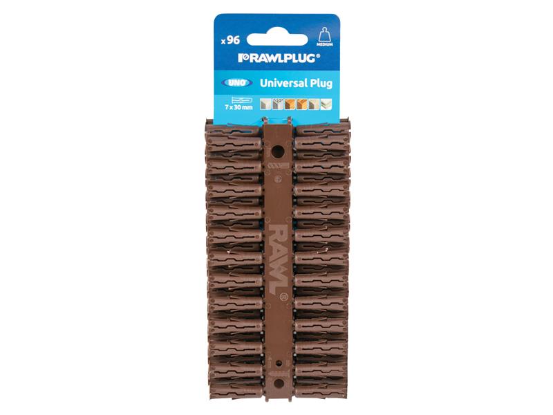 Brown UNO® Plugs 7 x 30mm (Card 96), Rawlplug