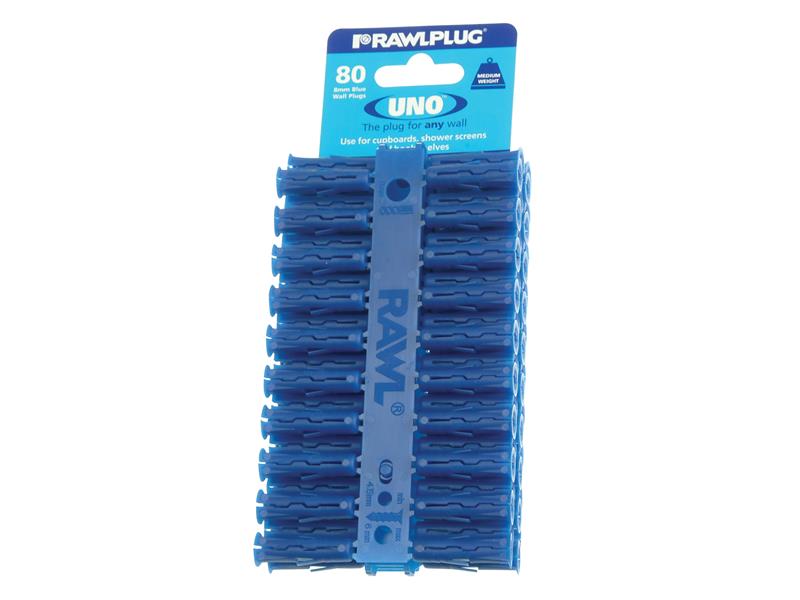 Blue UNO® Plugs 8 x 32mm (Card 80), Rawlplug