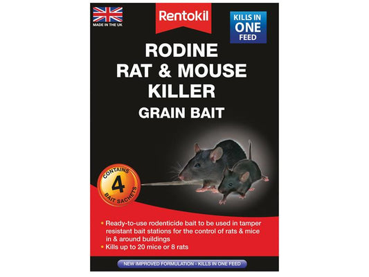 Rodine Rat & Mouse Killer Grain Bait (Sachets 4), Rentokil