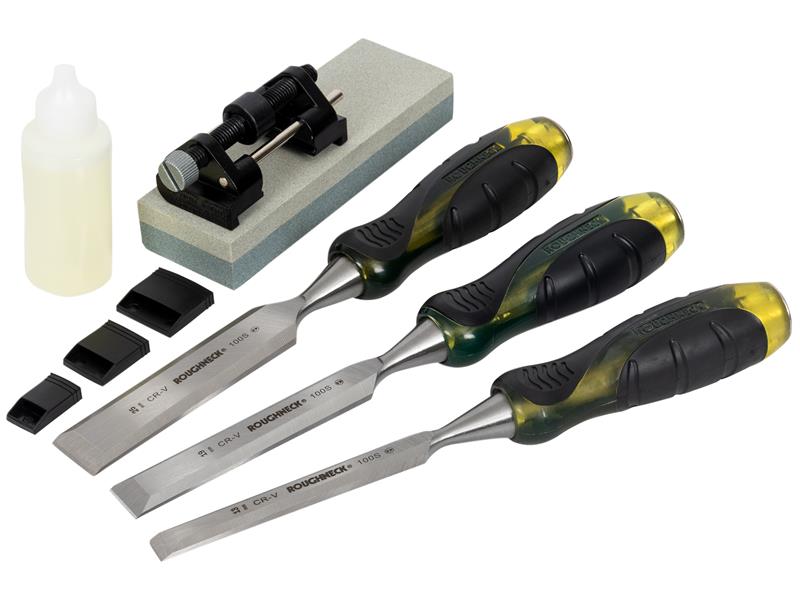 Bevel Edge Chisel & Sharpening Kit, 6 piece, Roughneck