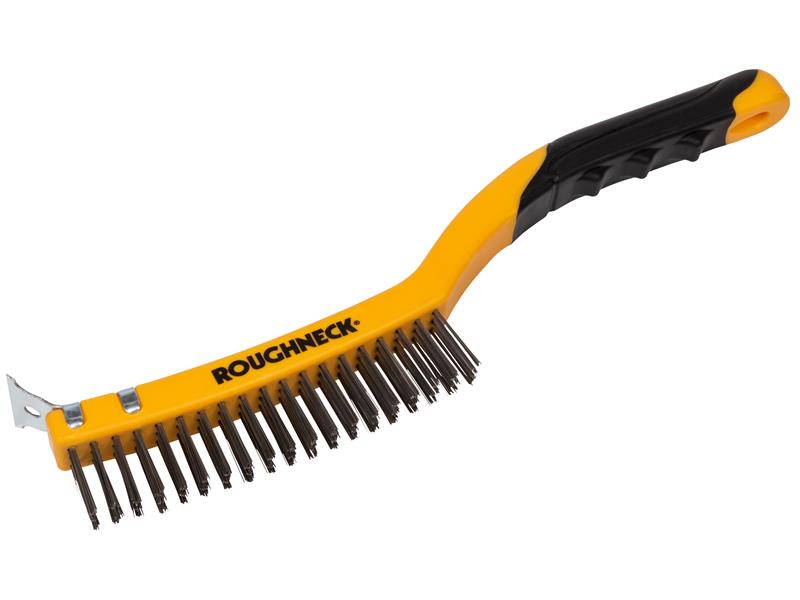 Stainless Steel Wire Brush Soft Grip with Scraper 355mm (14in) - 3 Row, Roughneck