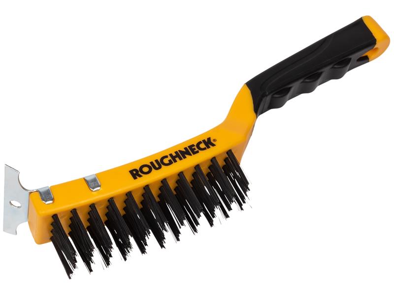 Carbon Steel Wire Brush Soft Grip with Scraper 300mm (12in) - 4 Row, Roughneck