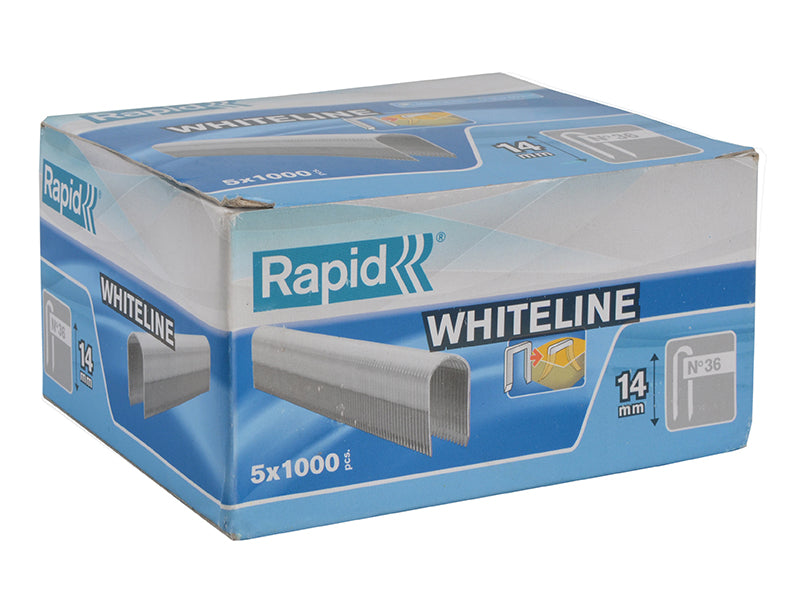 36/14 14mm DP x 5m White Staples (Box 1000 x 5), Rapid