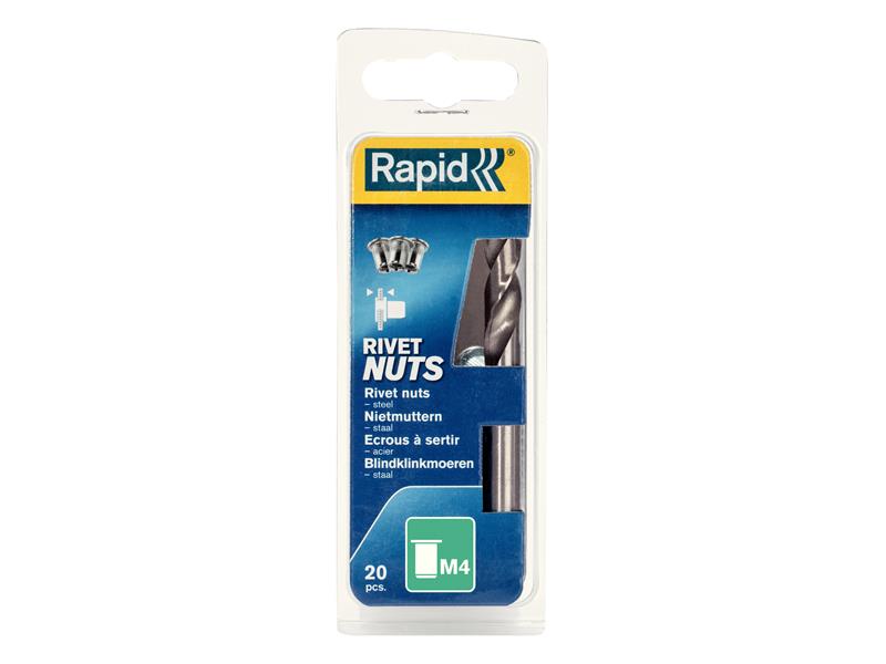 Steel Rivet Nuts M4 (Pack 20 + Free Drill Bit), Rapid