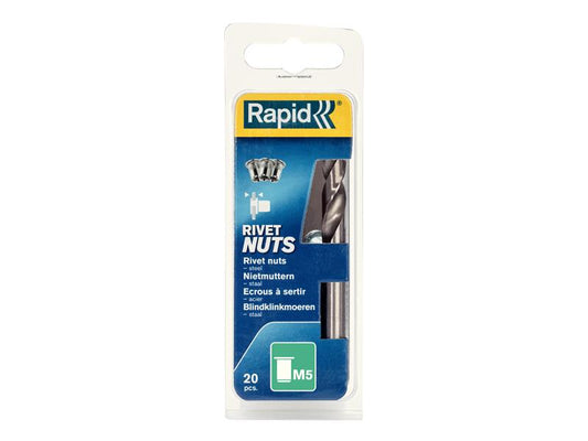 Steel Rivet Nuts M5 (Pack 20 + Free Drill Bit), Rapid