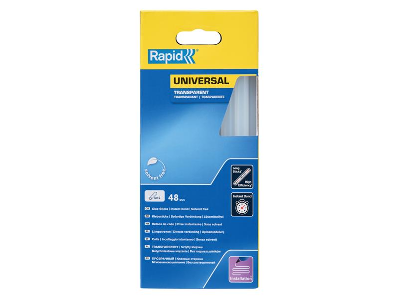 Universal Glue Sticks, Transparent 12 x 190mm (Pack 48), Rapid