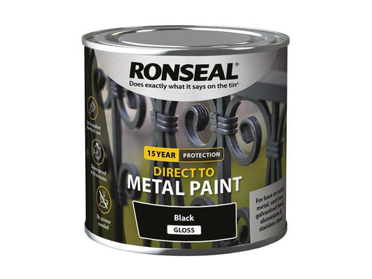 Direct to Metal Paint Black Gloss 250ml, Ronseal