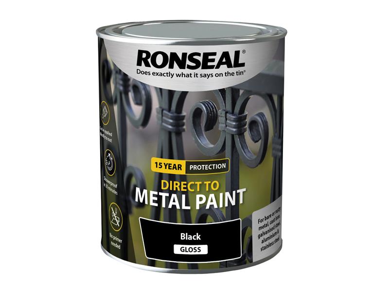 Direct to Metal Paint Black Gloss 750ml, Ronseal