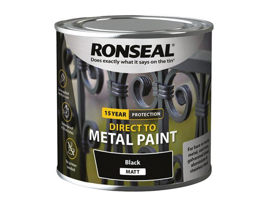 Direct to Metal Paint Black Matt 250ml, Ronseal