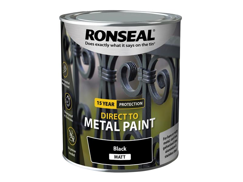 Direct to Metal Paint Black Matt 750ml, Ronseal