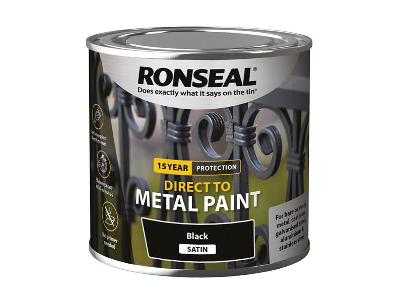 Direct to Metal Paint Black Satin 250ml, Ronseal