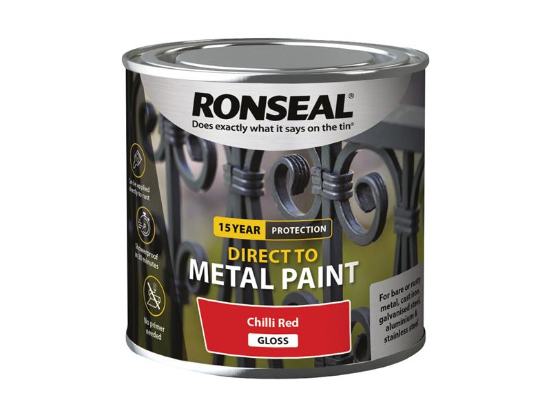 Direct to Metal Paint Chilli Red Gloss 250ml, Ronseal