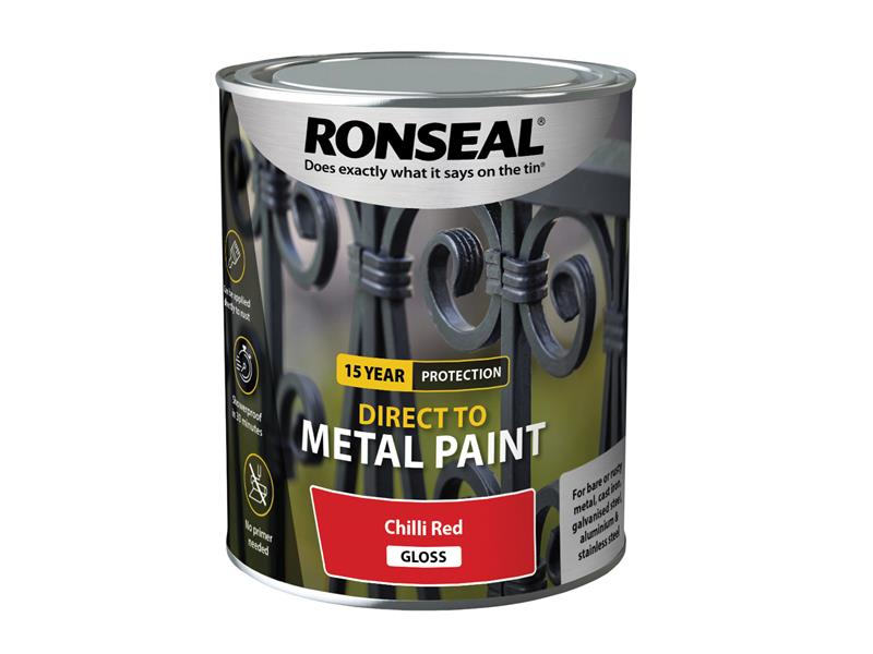 Direct to Metal Paint Chilli Red Gloss 750ml, Ronseal