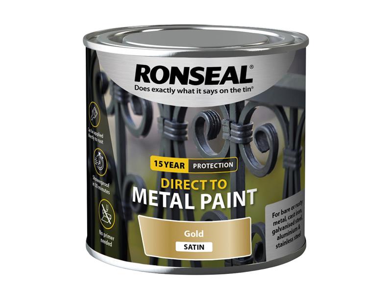 Direct to Metal Paint Gold Satin 250ml, Ronseal