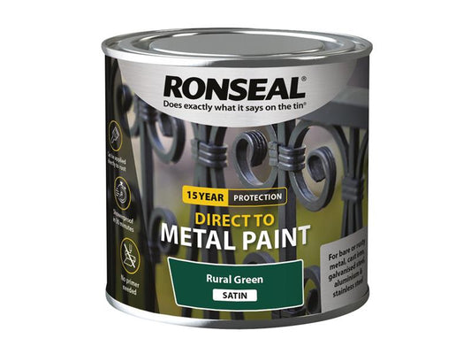 Direct to Metal Paint Rural Green Satin 250ml, Ronseal