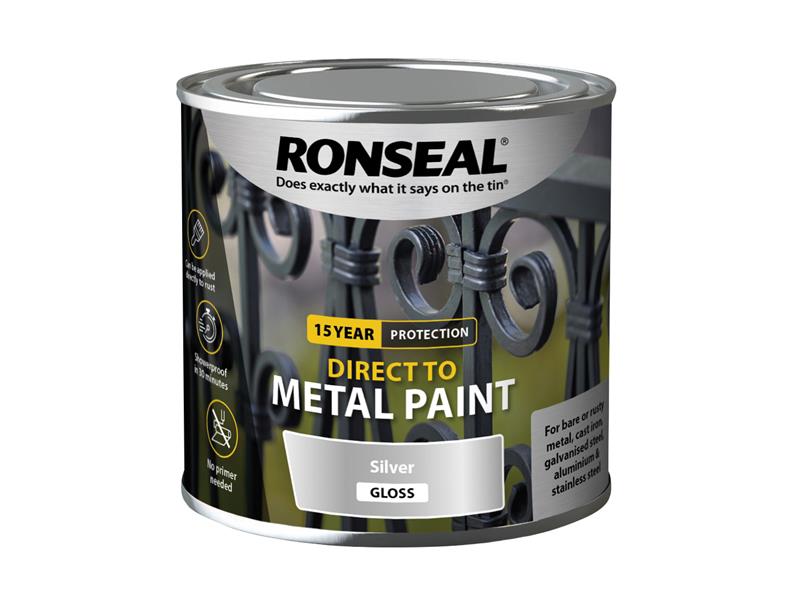 Direct to Metal Paint Silver Gloss 250ml, Ronseal