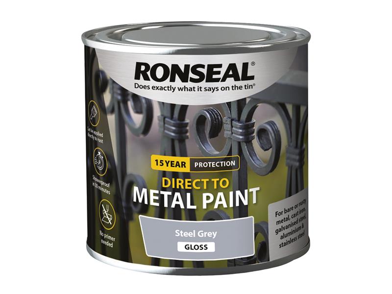 Direct to Metal Paint Steel Grey Gloss 250ml, Ronseal