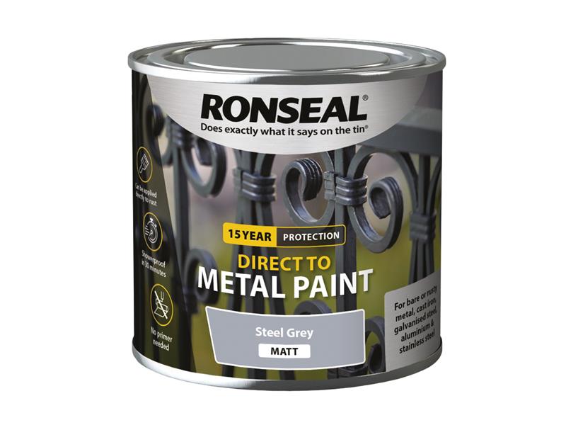 Direct to Metal Paint Steel Grey Matt 250ml, Ronseal