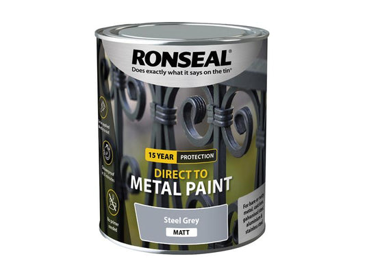 Direct to Metal Paint Steel Grey Matt 750ml, Ronseal