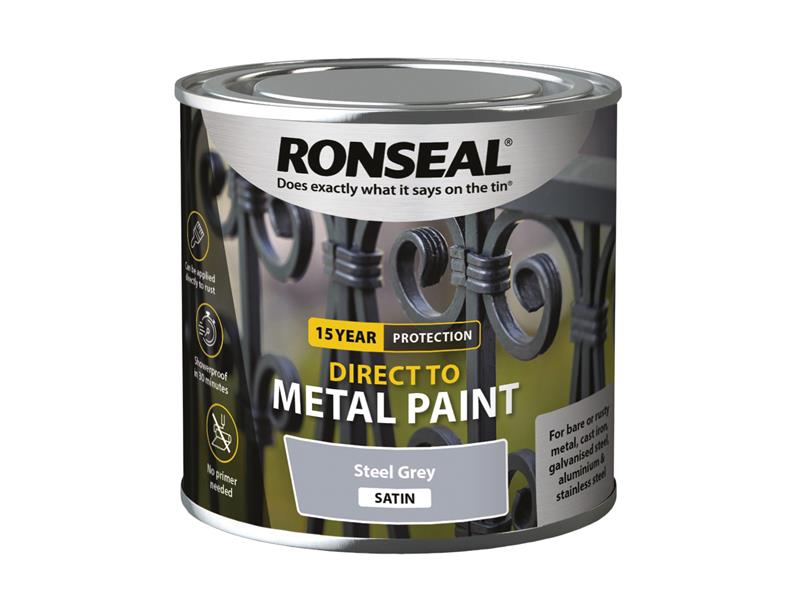 Direct to Metal Paint Steel Grey Satin 250ml, Ronseal