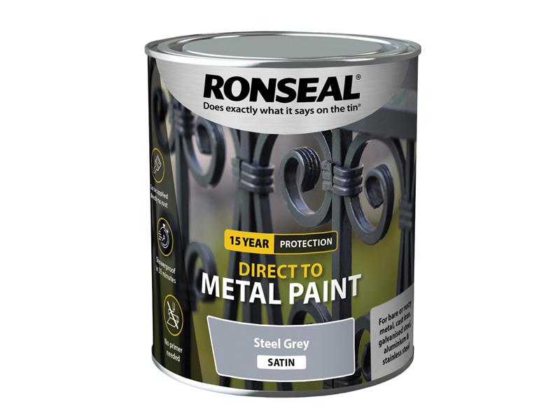 Direct to Metal Paint Steel Grey Satin 750ml, Ronseal