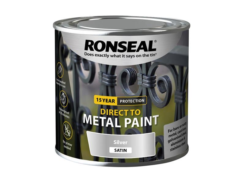 Direct to Metal Paint Silver Satin 250ml, Ronseal