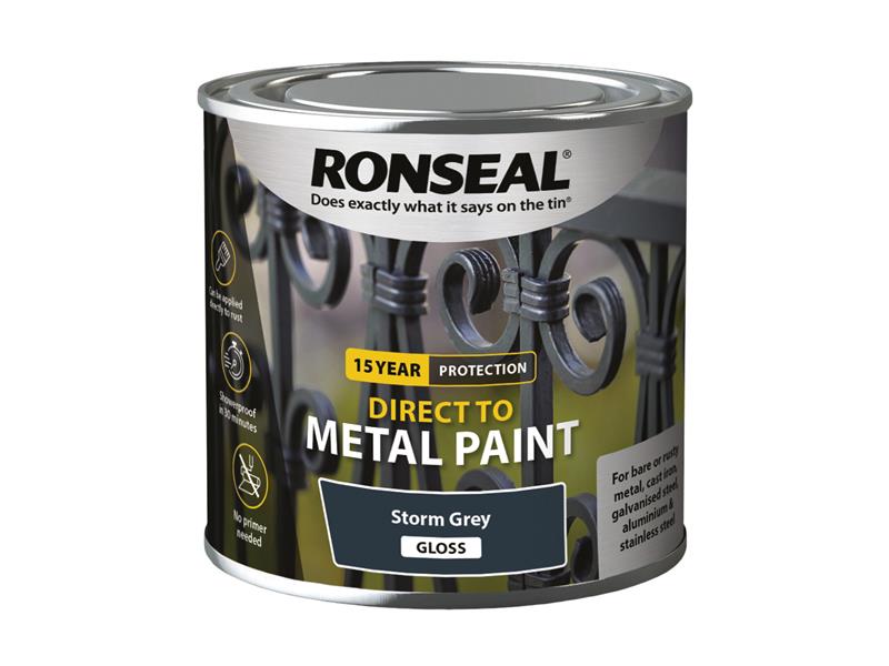 Direct to Metal Paint Storm Grey Gloss 250ml, Ronseal