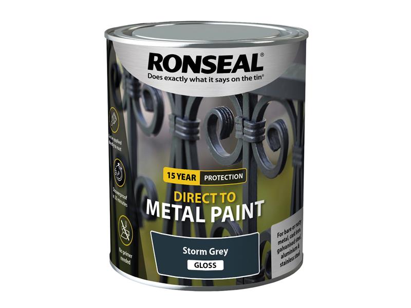 Direct to Metal Paint Storm Grey Gloss 750ml, Ronseal