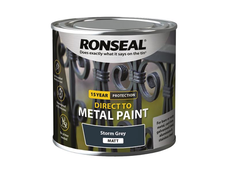 Direct to Metal Paint Storm Grey Matt 250ml, Ronseal