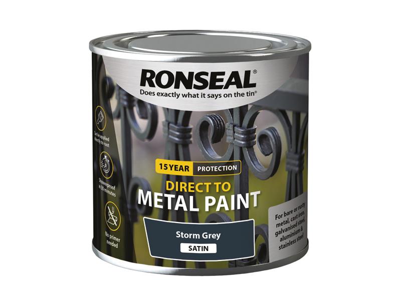 Direct to Metal Paint Storm Grey Satin 250ml, Ronseal