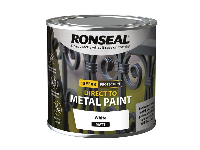 Direct to Metal Paint White Matt 250ml, Ronseal