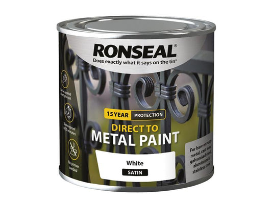 Direct to Metal Paint White Satin 250ml, Ronseal