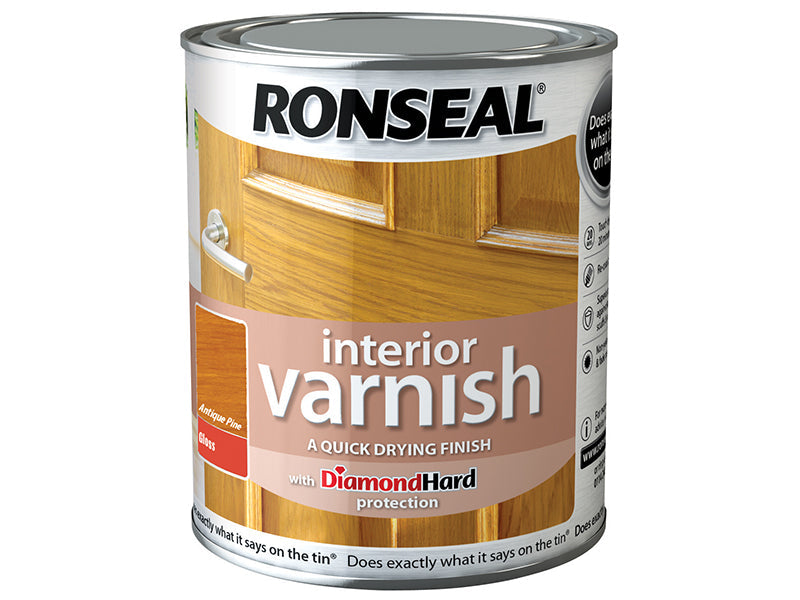 Interior Varnish Quick Dry Gloss Antique Pine 250ml, Ronseal