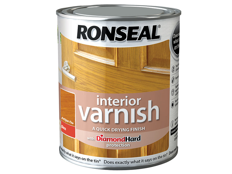 Interior Varnish Quick Dry Gloss Antique Pine 750ml, Ronseal