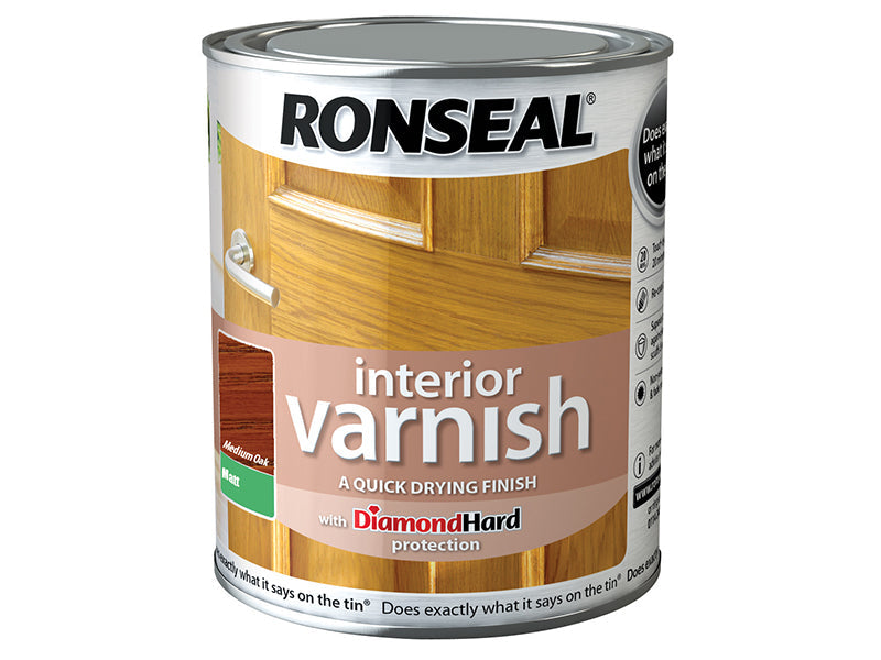 Interior Varnish Quick Dry Matt Medium Oak 750ml, Ronseal