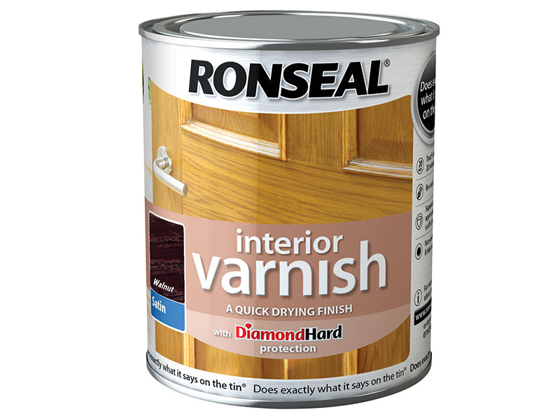 Interior Varnish Quick Dry Satin Walnut 750ml, Ronseal