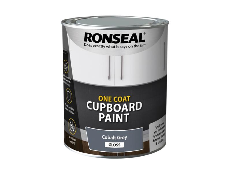 One Coat Cupboard Paint Cobalt Grey Gloss 750ml, Ronseal