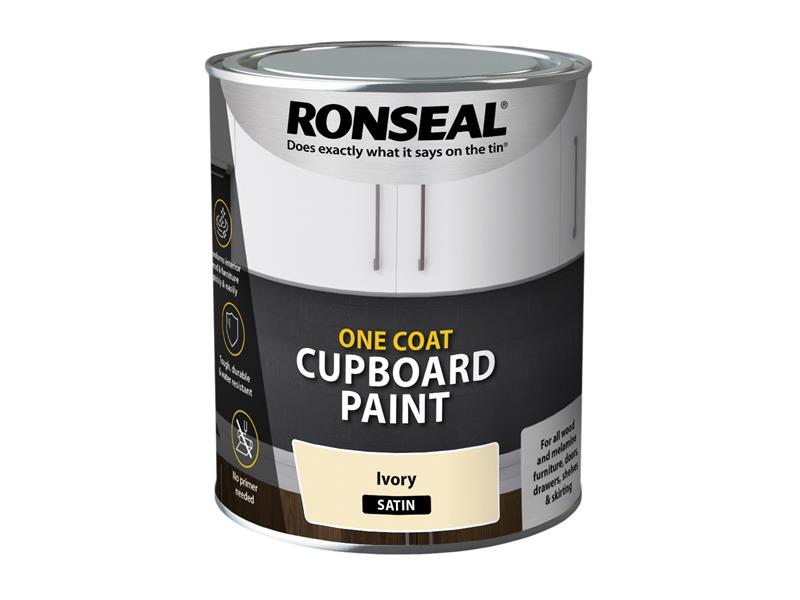 One Coat Cupboard Paint Ivory Satin 750ml, Ronseal