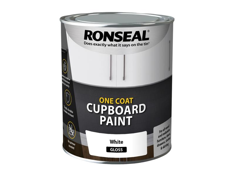 One Coat Cupboard Paint White Gloss 750ml, Ronseal