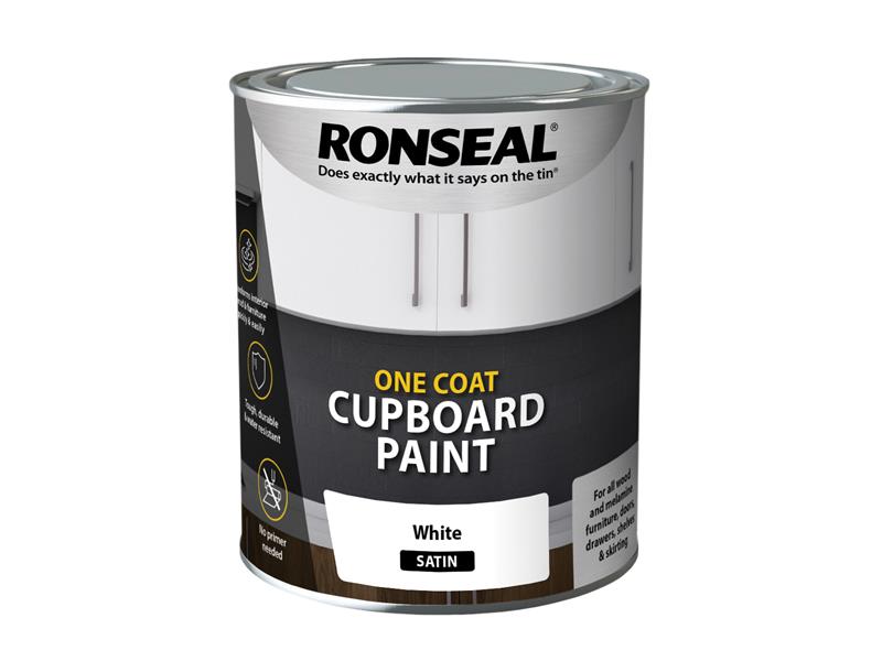 One Coat Cupboard Paint White Satin 750ml, Ronseal