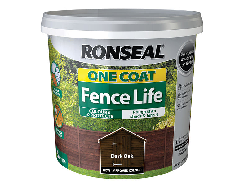 One Coat Fence Life Dark Oak 5 litre, Ronseal