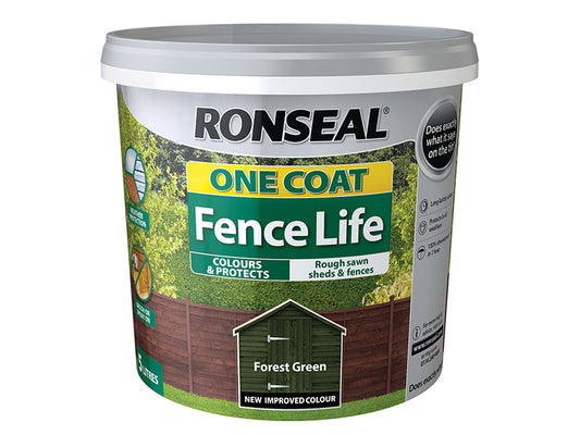 One Coat Fence Life Forest Green 5 litre, Ronseal