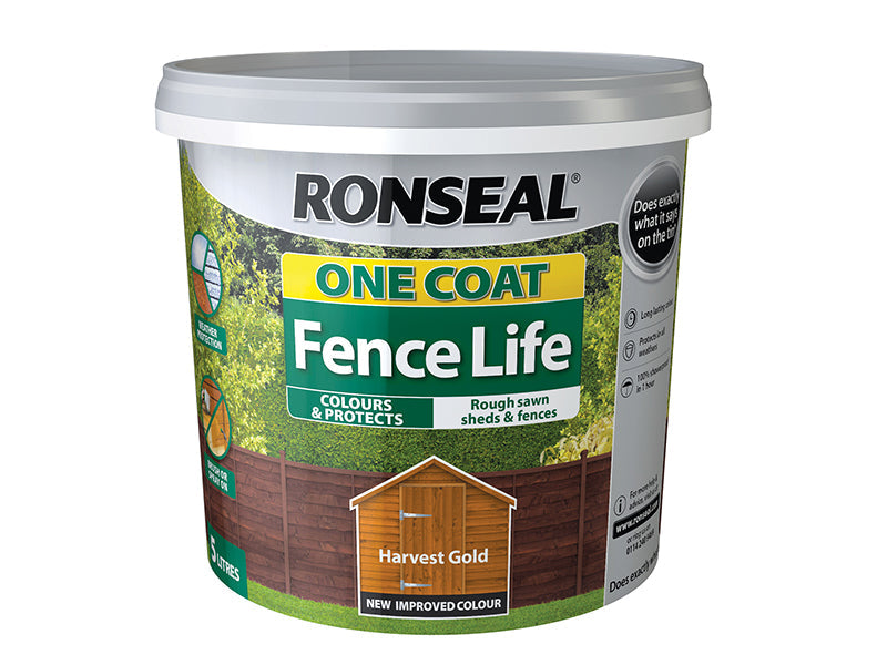 One Coat Fence Life Harvest Gold 5 litre, Ronseal