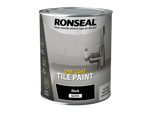 One Coat Tile Paint Black Gloss 750ml, Ronseal