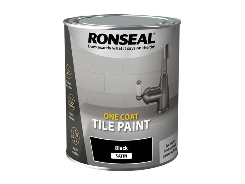 One Coat Tile Paint Black Satin 750ml, Ronseal